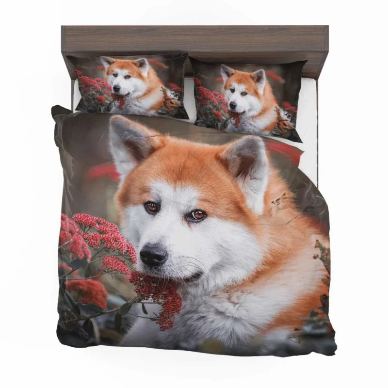 Blossoms and Beauty: The Akita Quartet Bedding Set 1