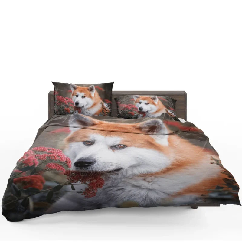 Blossoms and Beauty: The Akita Quartet Bedding Set