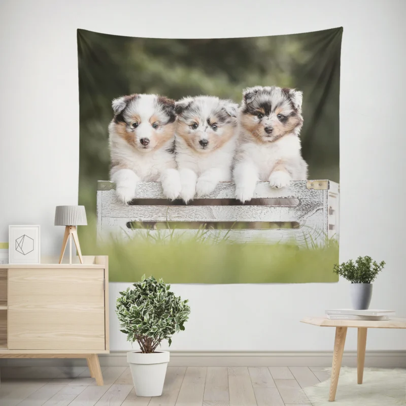 Border Collie Charm with Ba Puppies  Border Collie Wall Tapestry