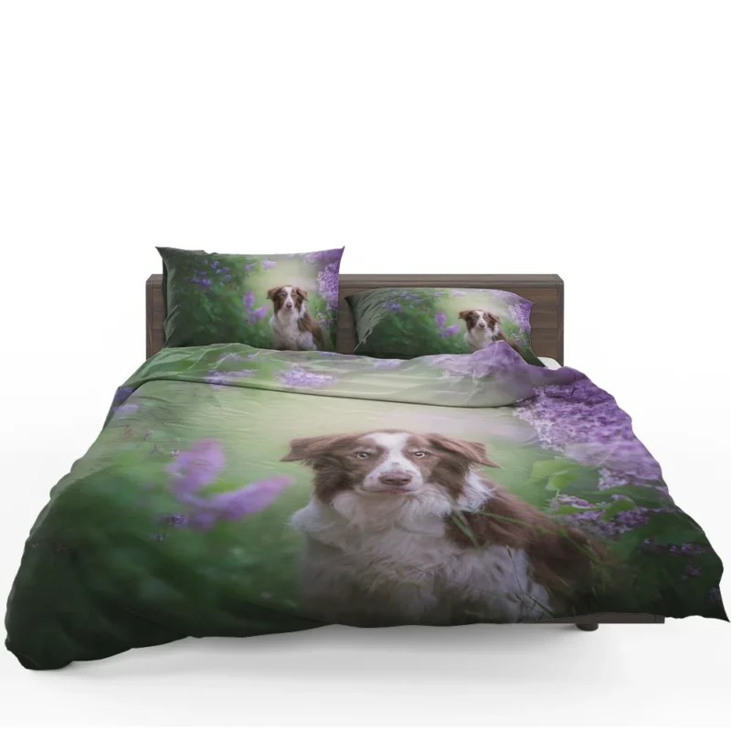 Border Collie and Purple Flower Beauty with Border Collie Bedding Set