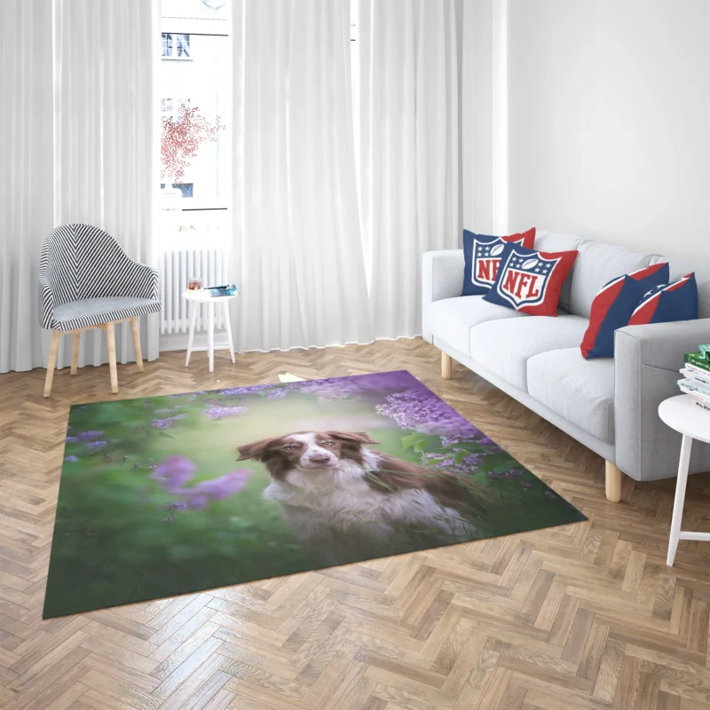 Border Collie and Purple Flower Beauty with Border Collie Floor Rug 2