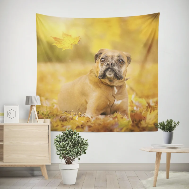 Boxer (Dog) Enjoying Fall with Depth Of Field  Boxer Wall Tapestry