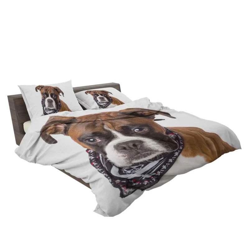 Boxer (Dog) Enjoying Winter with Snow and Depth Of Field: Boxer Bedding Set 2