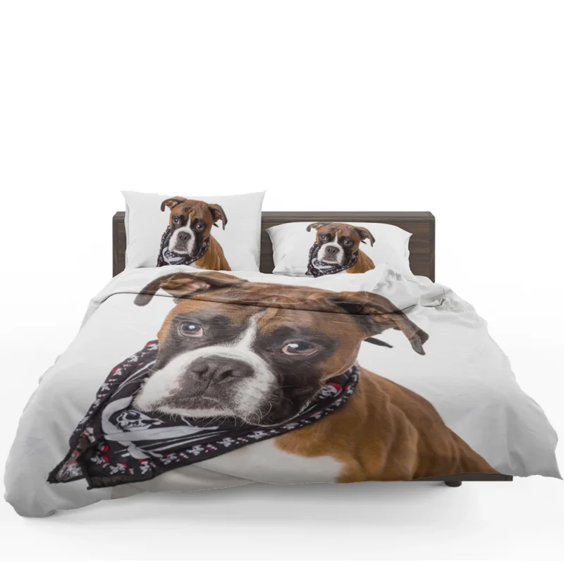 Boxer (Dog) Enjoying Winter with Snow and Depth Of Field: Boxer Bedding Set