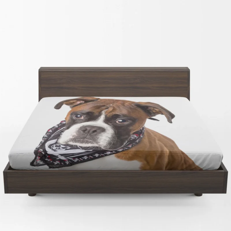 Boxer (Dog) Enjoying Winter with Snow and Depth Of Field: Boxer Fitted Sheet 1