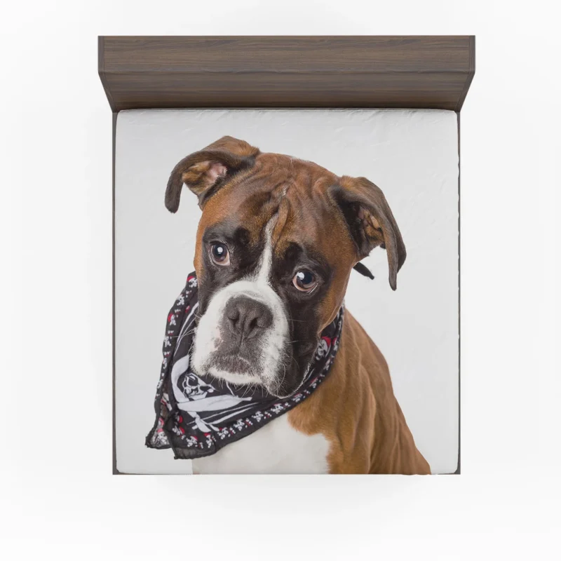 Boxer (Dog) Enjoying Winter with Snow and Depth Of Field: Boxer Fitted Sheet