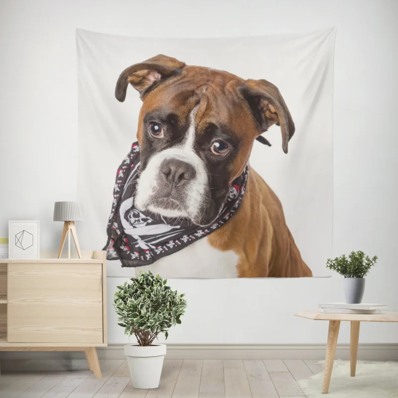 Boxer (Dog) Enjoying Winter with Snow and Depth Of Field  Boxer Wall Tapestry