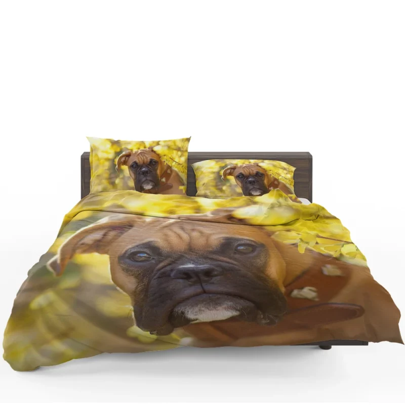 Boxer (Dog) Muzzle in Bokeh Yellow Flower: Boxer Bedding Set
