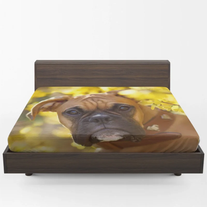 Boxer (Dog) Muzzle in Bokeh Yellow Flower: Boxer Fitted Sheet 1