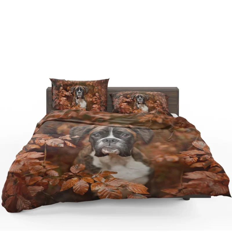 Boxer (Dog) with Muzzle and Branch in the Fall: Boxer Bedding Set