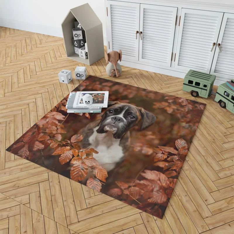 Boxer (Dog) with Muzzle and Branch in the Fall: Boxer Floor Rug 1