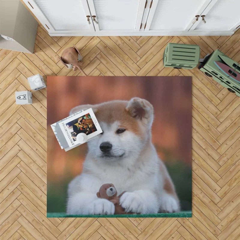 Bringing Joy: Puppies of the Akita Quartet Floor Rug