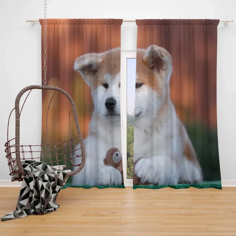 Bringing Joy: Puppies of the Akita Quartet Window Curtain