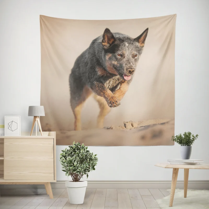 Canine Companions on the Sand  Australian Cattle Dog Wall Tapestry