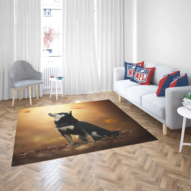 Canine Playtime Quartet: Husky Leaf Blur Floor Rug 2