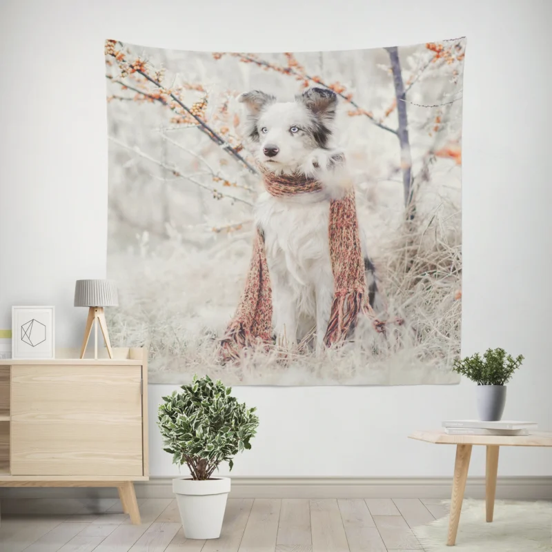 Canine Style with a Scarf  Australian Shepherd Wall Tapestry