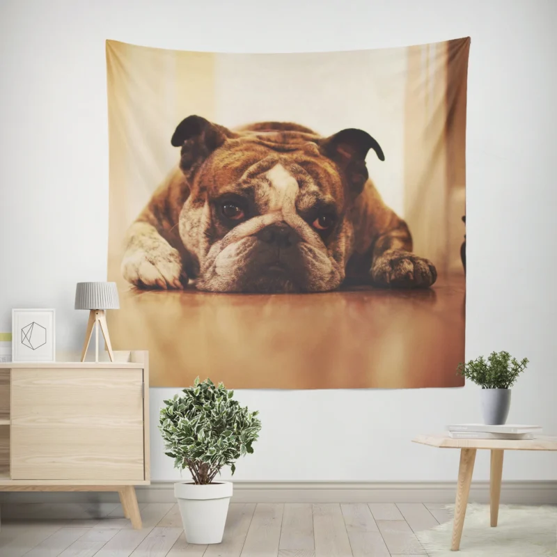 Captivating Canine Companions  Bulldog Quartet Wall Tapestry