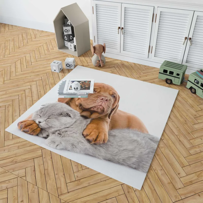 Cat and Dog - Dogue de Bordeaux and a Sleeping Cat: Quartet Floor Rug 1