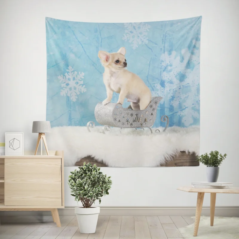 Christmas Bauble Joy with Puppies  Chihuahua Quartet Wall Tapestry