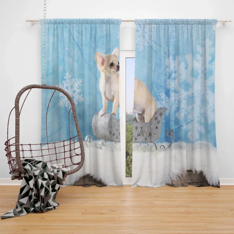 Christmas Bauble Joy with Puppies: Chihuahua Quartet Window Curtain