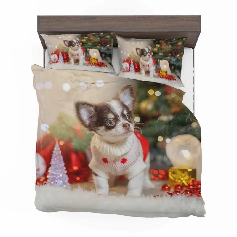 Christmas Cheer with Decorations: Chihuahua Quartet Bedding Set 1