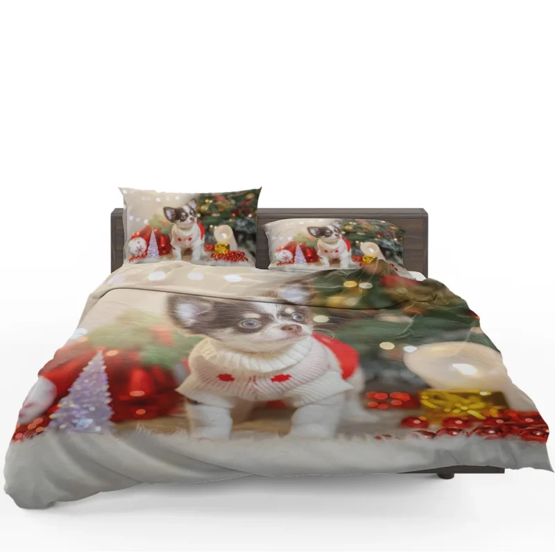 Christmas Cheer with Decorations: Chihuahua Quartet Bedding Set