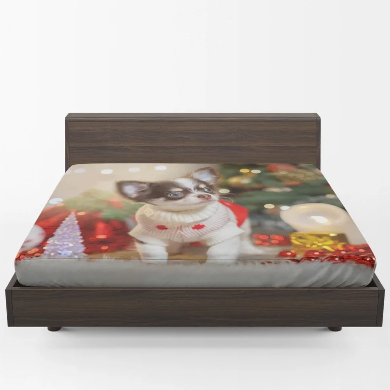 Christmas Cheer with Decorations: Chihuahua Quartet Fitted Sheet 1