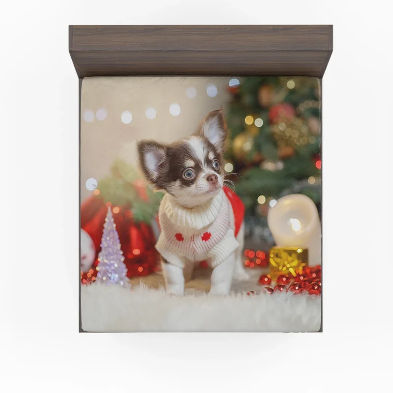 Christmas Cheer with Decorations: Chihuahua Quartet Fitted Sheet