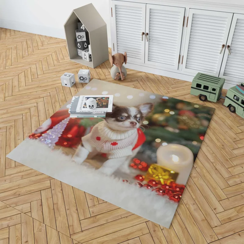 Christmas Cheer with Decorations: Chihuahua Quartet Floor Rug 1