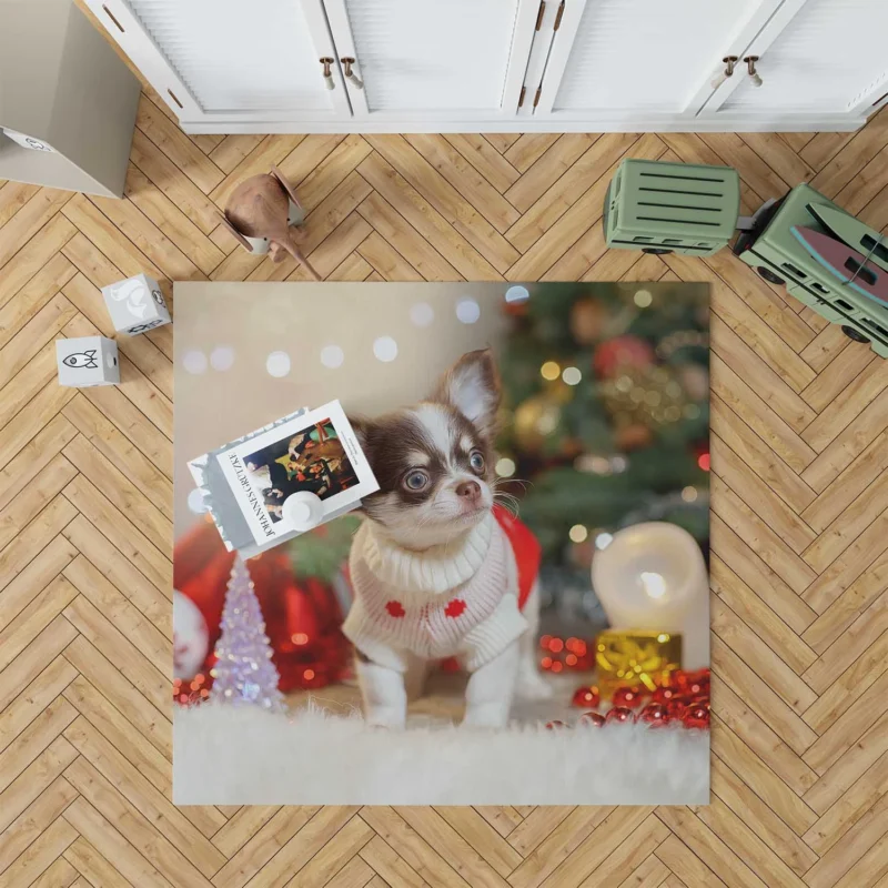 Christmas Cheer with Decorations: Chihuahua Quartet Floor Rug