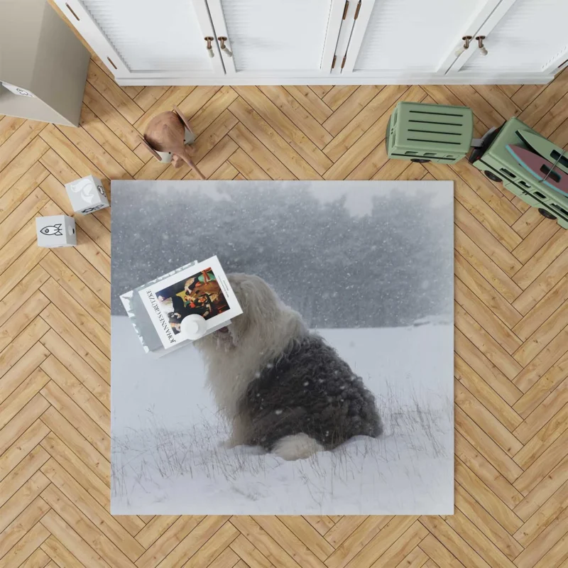 Christmas Delight: Old English Sheepdog Quartet Floor Rug