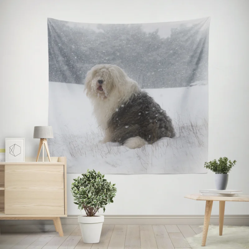 Christmas Delight  Old English Sheepdog Quartet Wall Tapestry