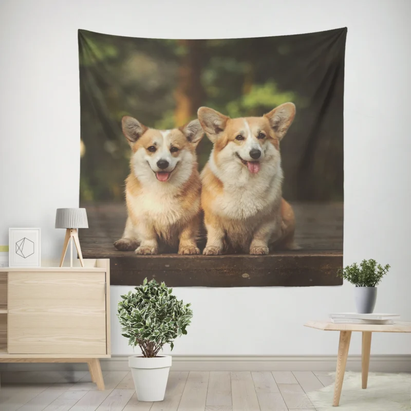 Chubby Charm  Corgi Quartet Wall Tapestry