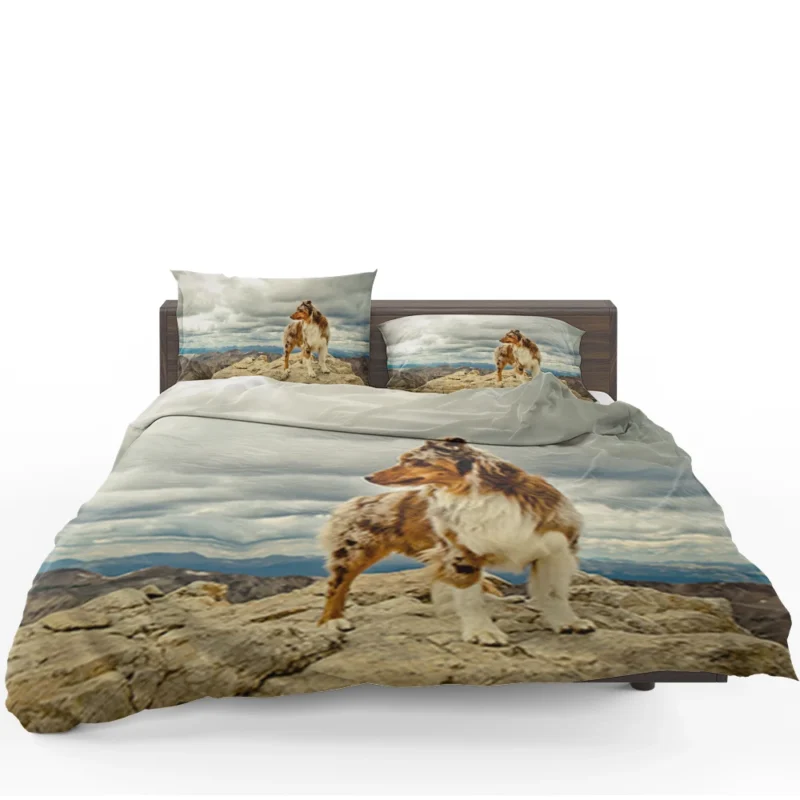 Close-Up View in the Mountains: Australian Shepherd Bedding Set