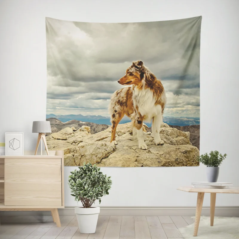 Close-Up View in the Mountains  Australian Shepherd Wall Tapestry