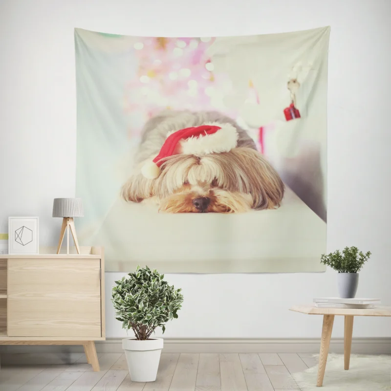 Close-Up in Elegance  Yorkshire Terrier Quartet Wall Tapestry