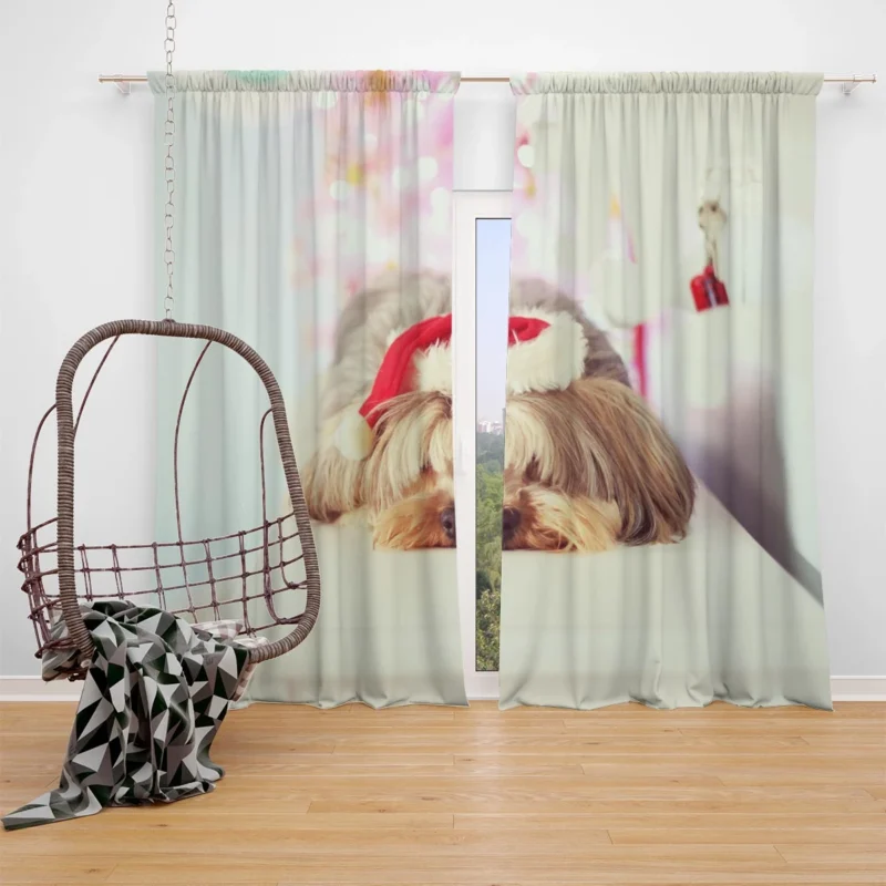 Close-Up in Elegance: Yorkshire Terrier Quartet Window Curtain