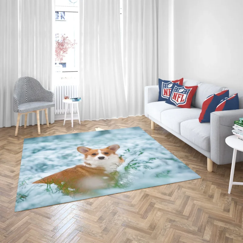 Corgi Frolicking in Playful Snow Quartet Floor Rug 2