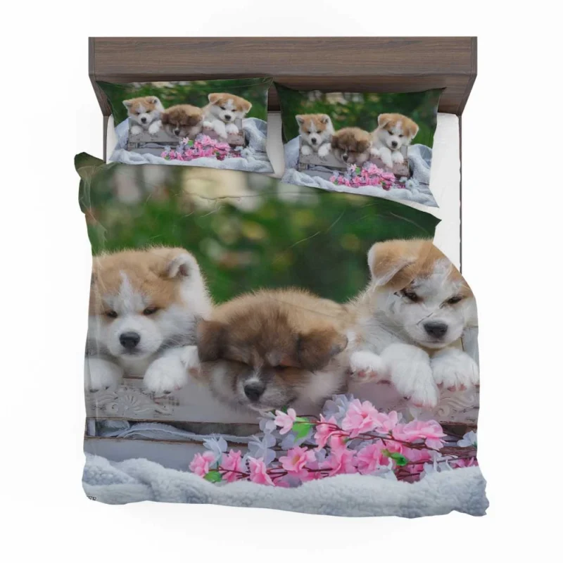 Cozy Bauble Nestled Puppies: Akita Quartet Bedding Set 1