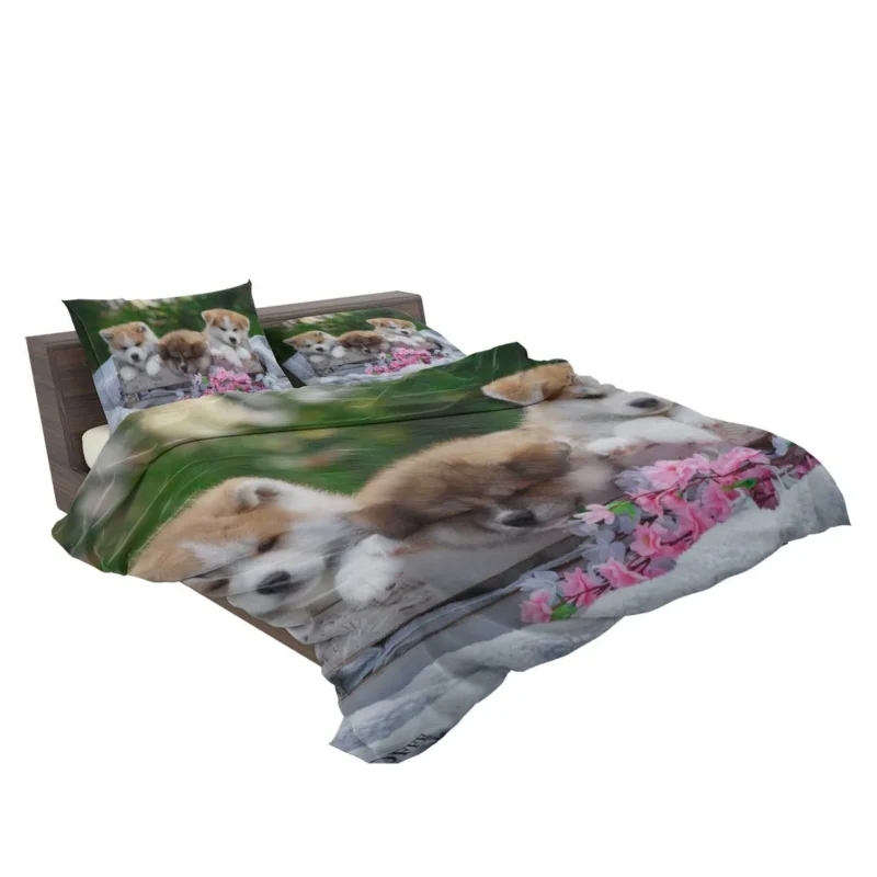 Cozy Bauble Nestled Puppies: Akita Quartet Bedding Set 2