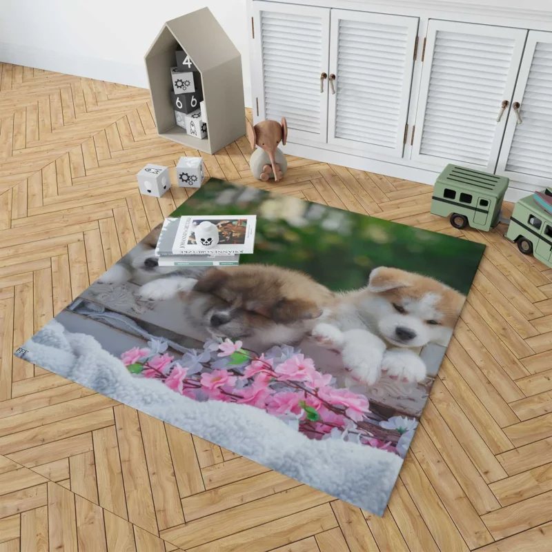 Cozy Bauble Nestled Puppies: Akita Quartet Floor Rug 1