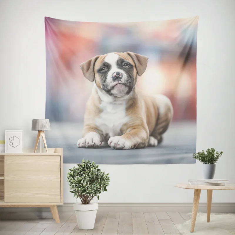 Cute Boxer Puppy Moments with Ba  Boxer Wall Tapestry