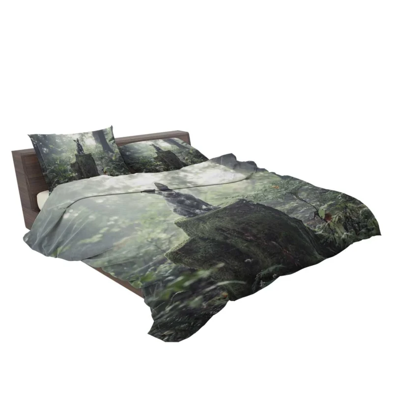 Cute Grey and Black Australian Cattle Dog on Mossy Stump in the Forest with Fog: Puppy Bedding Set 2