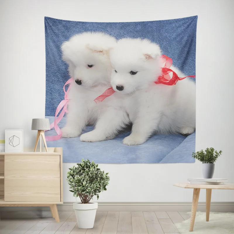 Cute Samoyed Puppies  Quartet Wall Tapestry