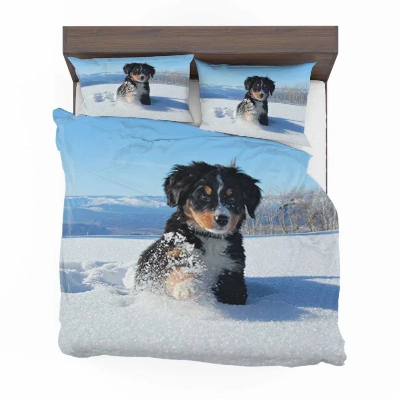 Cute Winter Moments with Snow and Bernese Ba: Bernese Mountain Puppy Bedding Set 1
