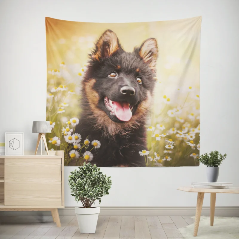 Daisy Muzzle Play  German Shepherd Puppies Wall Tapestry