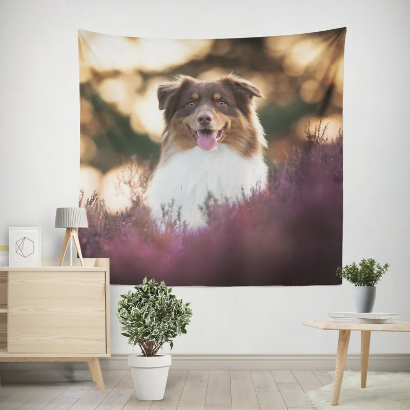 Depth Of Field Beauty with Lavender  Australian Shepherd Wall Tapestry