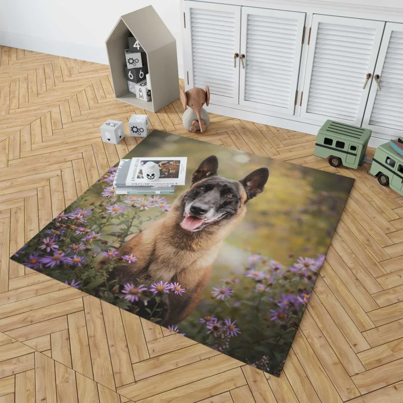 Depth Of Field Beauty with Purple Flower: Belgian Malinois Floor Rug 1