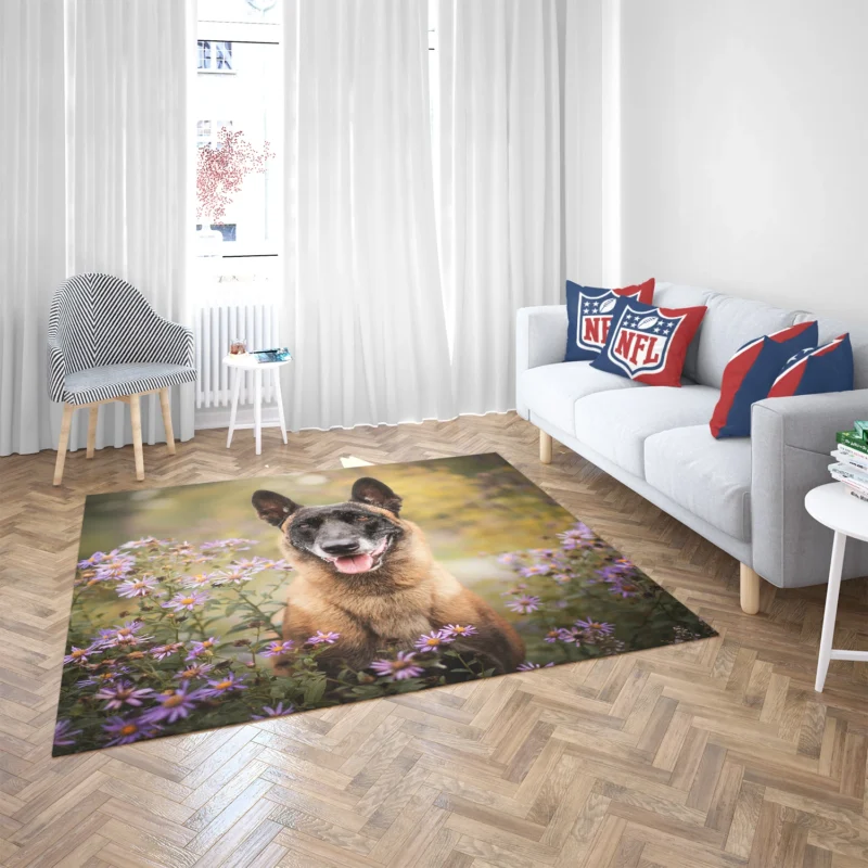 Depth Of Field Beauty with Purple Flower: Belgian Malinois Floor Rug 2