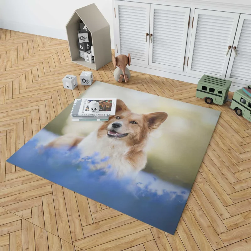 Depth of Field Blue Corgi Quartet Floor Rug 1